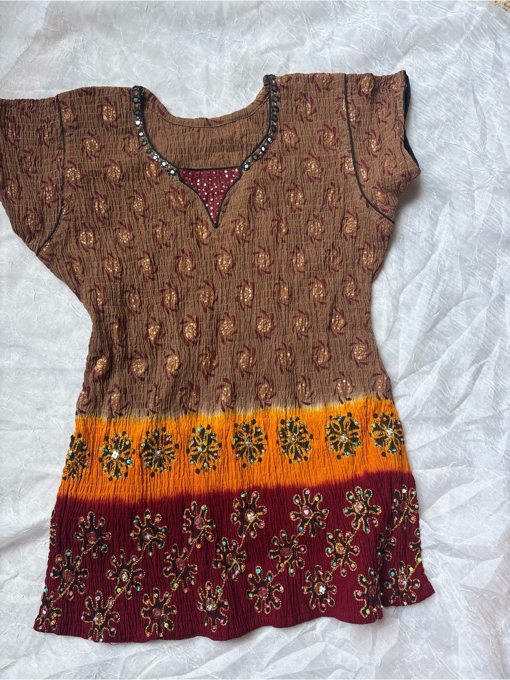 Embellished Multicolor Boho Tunic with Jewel Accents